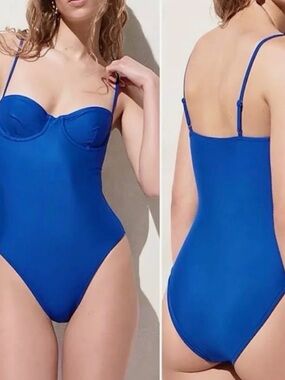 J. Crew Heritage Balconette Underwire One Piece Swimsuit Blue